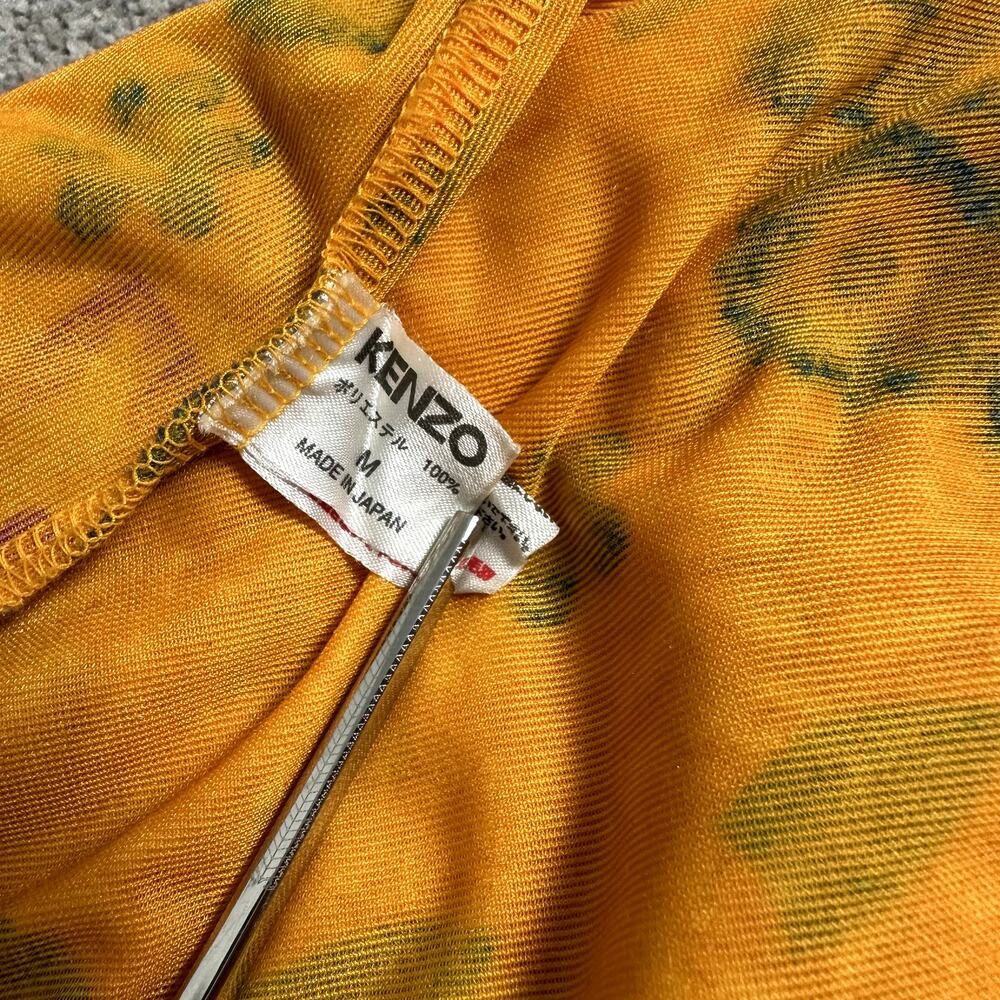 Vintage 90s Y2K Kenzo Floral Crushed Velvet Maxi Dress Yellow Japan Made Sz M - Picture 8 of 12